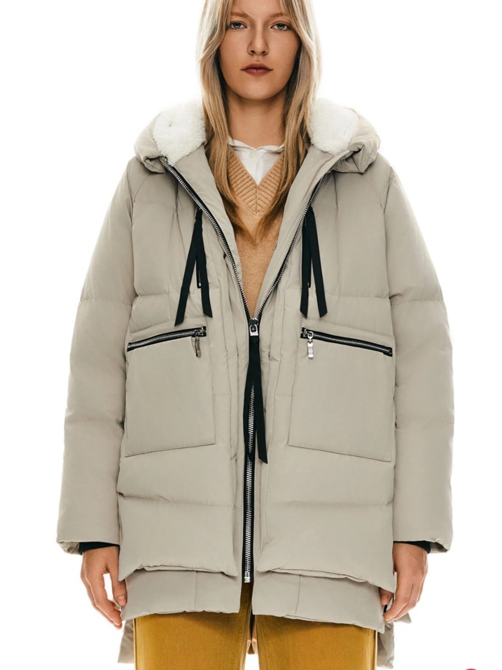 OROLAY Sherpa-Lined Jacket in Beige and Orange